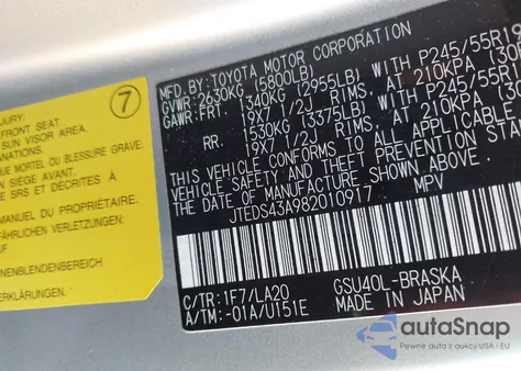 2008 Toyota Highlander Sport from USA, damaged, VIN JTEDS43A982010917